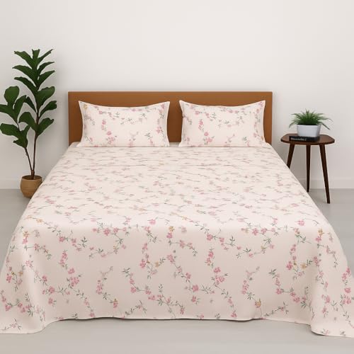 Image of King Size Bedsheet - Country Bloom - 108 x 108 Inches - Brushed Microfiber Flat Sheet with Pillow Covers - Soft, Cooling, Wrinkle & Fade Resistan