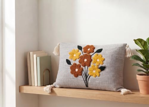 Image of Furnistitchs Boho Rectangle Cushion Cover 12x20 inches | Handmade Decorative Throw Pillow Case | Bohemian Home Decor Sofa Bed Cushion Cover Living Room Bedroom (1, Aqua Bouquet, 12x20 inches)