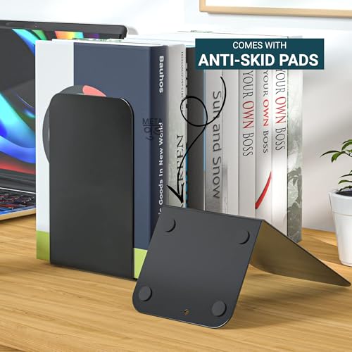 Image of 2 Heavy Duty Metal Bookends for Books | File, CD, Book Holder, & Durable Book Stand for Home, Office, School & Study Table Heavy Duty bookends (Set of 2) (Plain)