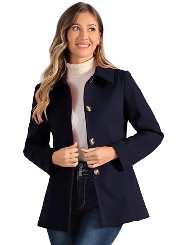 Manteau d'hiver pour femme col pointu boutonné marine XL