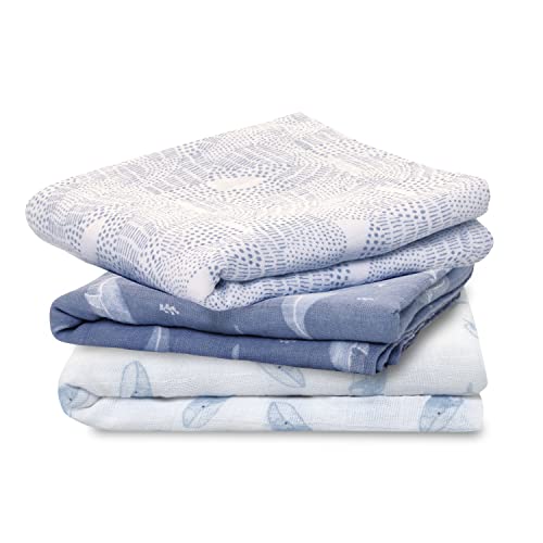 aden + anais Musy Squares - Oceanic, Paquete de 3 | Paño Grande de Muselina de algodón 100% orgánico, Suave y Ligero, Unisex, artículos Esenciales para bebés | Paños para niñas y niños recién Nacidos