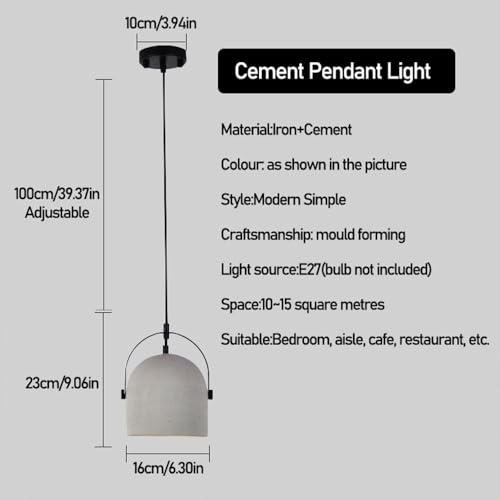 Luminaire industriel rétro en ciment véritable et suspension réglable haut de gamme - 8