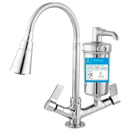 Torneira Filtro Gourmet Flex Cozinha Bancada 2 Jatos Cone Metal Cromada