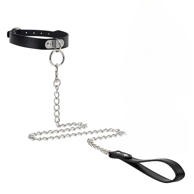 QiKKago Multifuncional GóTico Negro PU Anillo De Cuero Liso Collar, CordóN Largo, TamañO Ajustable De La Corbata, Regalo De Pareja - K05