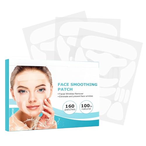 160PCS Parches Antiarrugas, Parches Antiarrugas Faciales, Transparente Wrinkle Patches La Frente Cara Barbilla, Tiras Triangulares, Eliminar Las Líneas Finas Las Arrugas&Líneas de Patas de Gallo
