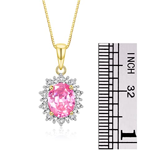Image of Rylos Women's Yellow Gold Plated Silver Princess Diana Ring & Pendant Set. Gemstone & Diamonds, 9X7MM Birthstone. Matching Friendship Jewelry, Sizes 5-10.