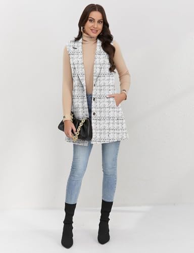 Image of IDEALSANXUN Plaid Vest for Women Fall Winter Sleeveless Blazer Jackets