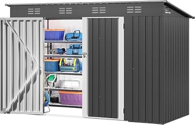 DWVO 9.1x4.2ft Large Outdoor Storage Shed, Metal Tool Sheds, Heavy Duty Tool Storage with Lockable Doors & Air Vent for Backyard Patio Lawn to Store Bikes, Tools, Lawnmowers,Dark Gray