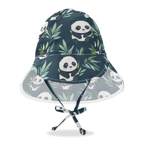 Toddler Sun Hats Baby Boys' Beach Bucket Hat Girl UPF 50+ Protection Wide Brim Travel Essentials Cute Pandas Green Leaves