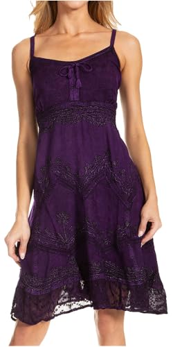 Image of Sakkas Stonewashed Rayon Adjustable Spaghetti Straps Mid Length Dress