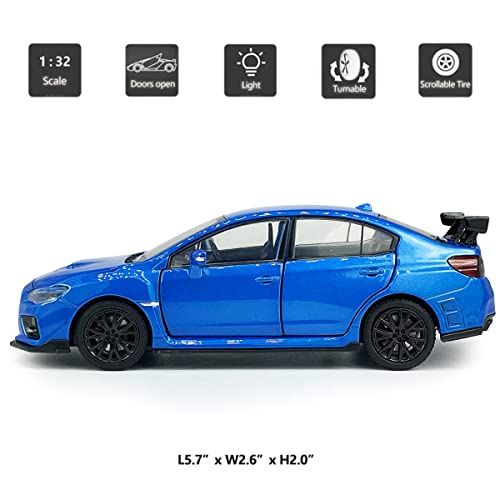 2016 Impreza Wrx Sti S207 Diecast Model Cars Racing Sports Toy Car 1/32 Scale Metal Children’s Die-Cast Vehicles With Light, 4 Doors Open, Hood & Trunk Open, Toys For Boys Gifts Adults Men, Blue #TOP1
