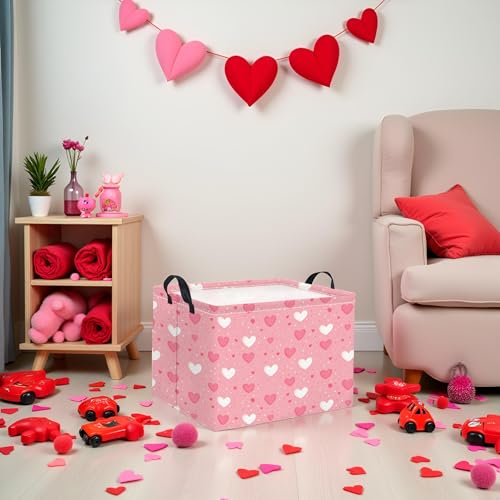 Image of Rectangular Valentines Basket Baby Girl Storage Bin Pink Basket Organizer Box Heart Room Decor(Pink Hearts)