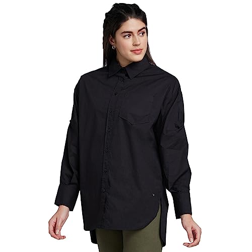 Image of Spykar Solid Cotton Blend Collar Neck Women's Relaxed Fit Top
