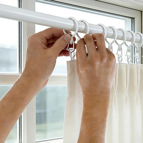 50 Stück Gardinenringe Weiß Mit 50 Gardinenhaken Für Ringe, Gardinenringe Mit Haken Für Vorhänge, Vorhangringe Kunststoff Und Metall, Ringe Für Gardinenstange, Gardinen Zubehör Für Fenster Und Tür