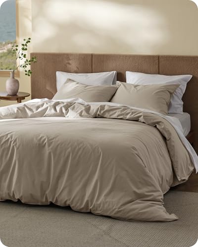 Bedsure Cotton Duvet Cover King - Luxury Slub Weave 100% Cotton Duvet Cover with a Linen Like Textured, Easy Change Durable Bedding, Tannish Linen Grey, 104" x 90"