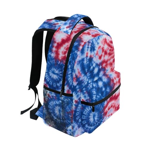 Blue Red Tie Dye Kids Travel Backpack Large Capacity Light Weight School Bag Bookbag for Boys Girls M2