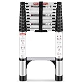 Wolec Telescoping Ladder, 10.5FT Aluminum Lightweight Portable Telescopic Ladder, Stabilizers & Wheels, Heavy Duty 330lbs Max Capacity,Extension...