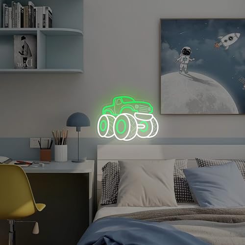Image of Monster Truck Neon Sign, USB Powered LED Light for Room Decor | Truck Wall Decor for Boys Room, Game Room, Garage, Party Decoration and Vehicle Fans Gift