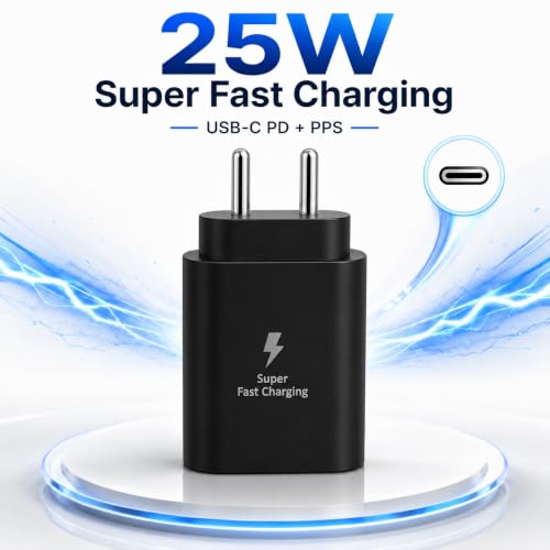 Image of ZYBUX 25W 3.0 PD Type-C Super Fast Charging Adapter Compatible with Samsung Galaxy |S25|S24 Ultra|S24 FE|A16|A17|A57|A56|A55|M17|M17e|M57|M56|M36||F57|F56|F17 Series Wall Adapter | Black