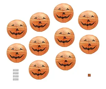 Mudra Crafts Halloween Paper Jack-O-Lantern, Orange Pumpkin Lamp with Led Lights, 12-Inch, Set of 10