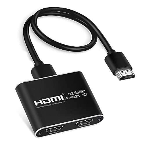 Répartiteur HDMI en aluminium 4K @ 30 Hz 1 entrée 2 sorties prend en charge HDCP, 4K, 3D, UHD, 1080P, HDMI Splitter 4K 1 vers 2 pour Xbox, PS4, PS3, Roku, etc Cover