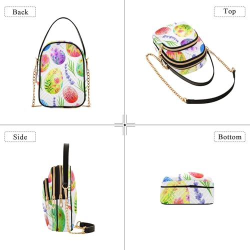 Colorful Floral Easter Eggs White One Shoulder Purse Women Quilted Phone Purse Chain Strap Handbag Cute Ladies Tote Crossbody Satchel4