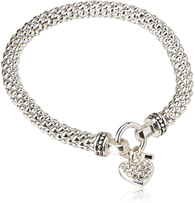 NINE WEST Women's Silvertone Crystal Pave Heart Stretch Bracelet