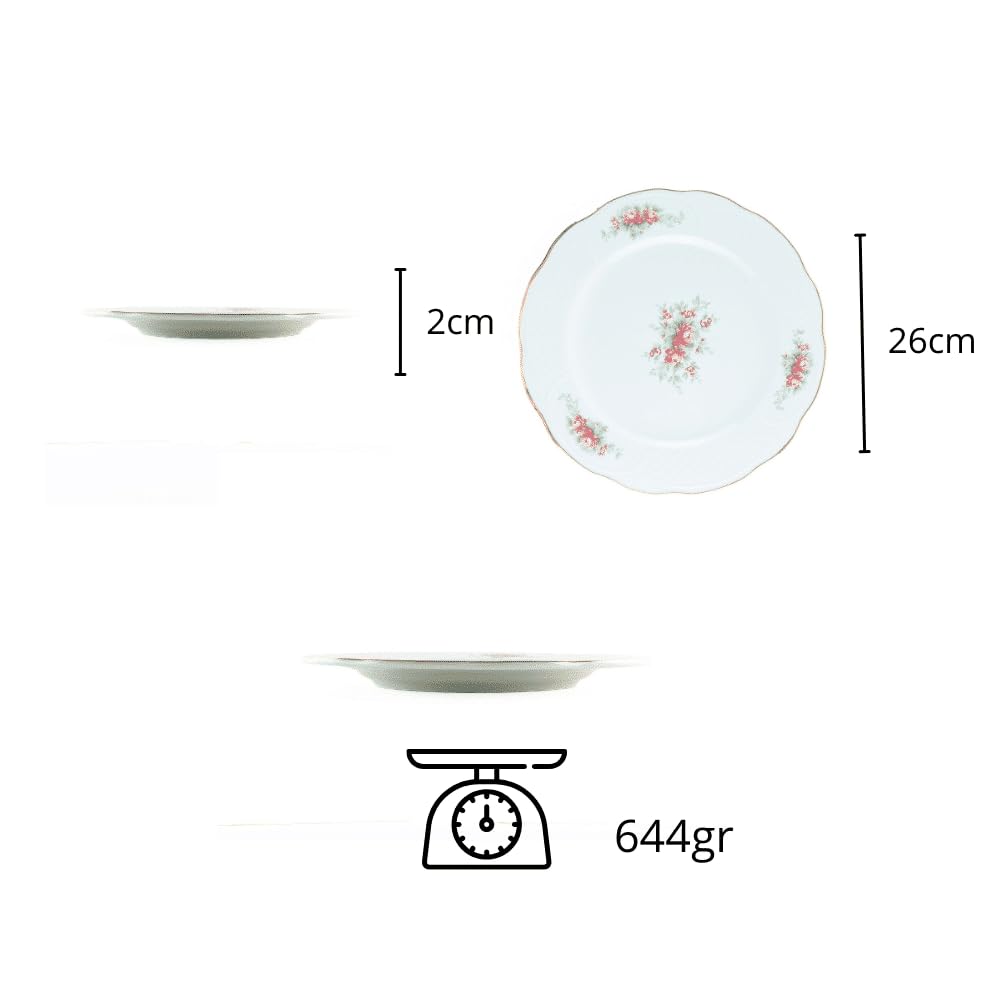 FranquiHOgar Juego de Platos Llanos de Porcelana (6 piezas) Bidasoa Irina con Motivos Florales y Filo de Oro, Vajilla Elegante y Atemporal