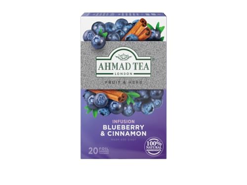 Ahmad Tea Fruit & Herbal Infusions | Blueberry & Cinnamon | 20 Teabag Sachets | 1 Pack