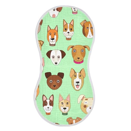 Cute Dogs Muslin Burp Cloths 22x11 Inch - 4-Layer Organic Cotton & TPU Waterproof Lining, Absorbent Baby Bibs for Boys/Girls with Hanging Loop
