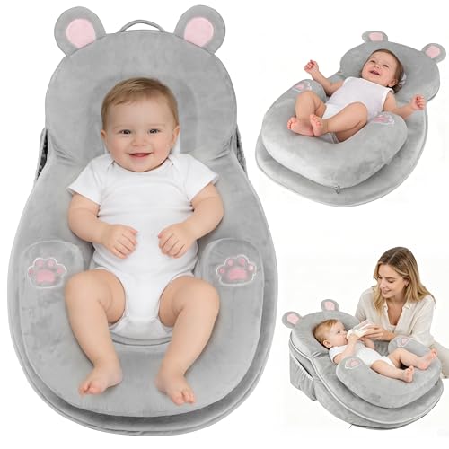WARMHONIU Baby Feeding Pillow Anti-Reflux Breastfeeding Infant Lounger & Tummy Time Pillow for Reducing Spit-Up 25.2 L x 17.7 W Detachable Cover with Handle & Storage Bag