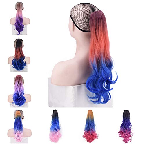 Ponytail Hair Extensions for Women Three Tones Ombre Ponytail Hair Extension Claw Clip In Hair Extensions Long Curly Wavy Wig Synthetic Ponytail Hair (7)