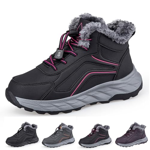 Men Snow Boots Winter Chunky Block Heel Leather Short Boot Sneaker Wide Toe Box Slip-on Shoes With Hook Loop Comfortable Fur Lined Boots for Women Waterproof Booties Warm Anti Slip Outdoor Shoes2