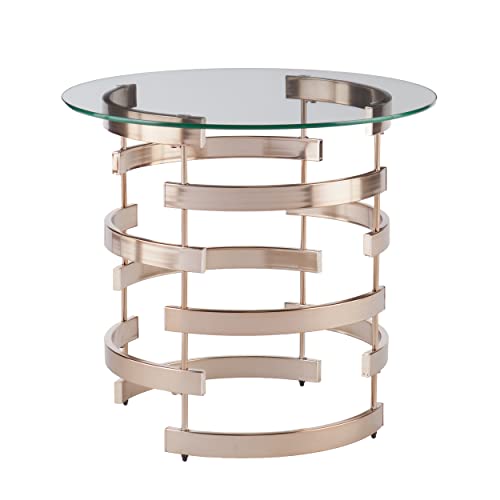 Sei Furniture Belmar Contemporary Round Glass Top, End Table, Champagne #TOP3