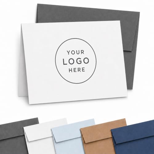 Image of Custom Logo Notecards With Envelopes, Upload Your Own Logo Stationery Cards | FLAT OR FOLDED, Business Stationery Thank You Cards for Men or Women, Your Choice of Colors and Quantity