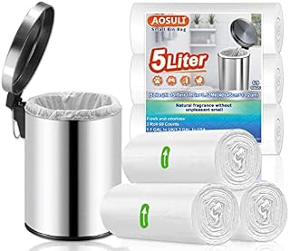 5Liter Small Bin Bags AOSULI 69 Counts Garbage/Trash Bags White Pedal Bin Liners for Home Office, Lawn,Bathroom,Toilet Wastebasket