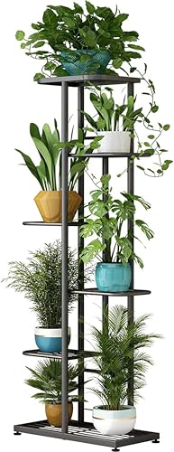 Image of A Chic and Exquisite Metal Six-Tier Seven-Tier Potted Plant Stand Display of Several Flower Pot Holders for Indoor and Outdoor Use (Black)