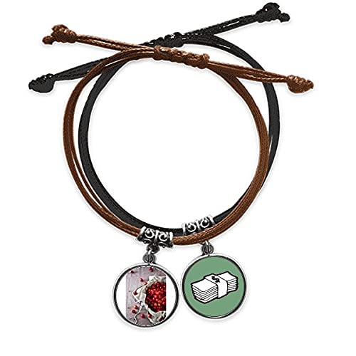 Pulsera cuerda mano cuero cereza frutos rojos amuleto dinero