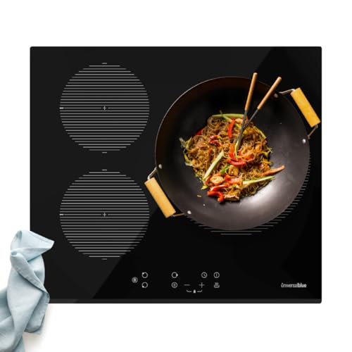 UNIVERSALBLUE | Placa Inducción Negra | 3 Fuegos | Táctil | Bloqueo Infantil | Apagado Automático | 7000W | 9 Niveles de Potencia | Función Boost |