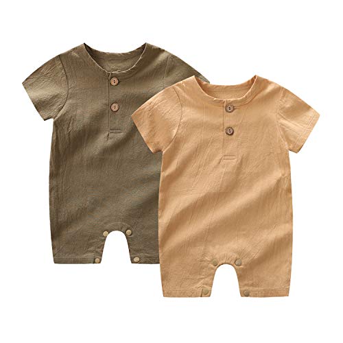 YFYBaby Newborn Baby Boys Girls 2-Pack Snap-up Rompers Solid Color Playsuit with Button Cotton Clothing 0-24M
