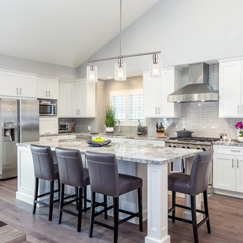 Image of 3-Light Brushed Nickel Kitchen Island Lighting Clear Glass Pendant Light