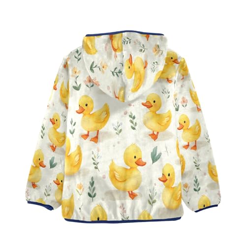 Cute Yellow Ducks Pattern Toddler Fleece Jacket Girl Boys Hooded Fleece Jacket Coat Warm Outwear Zip-up 3-10T2
