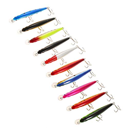 mingzhe 10 peças Minnow ganchos iscas de pesca de plástico iscas de manivela conjunto isca de peixe