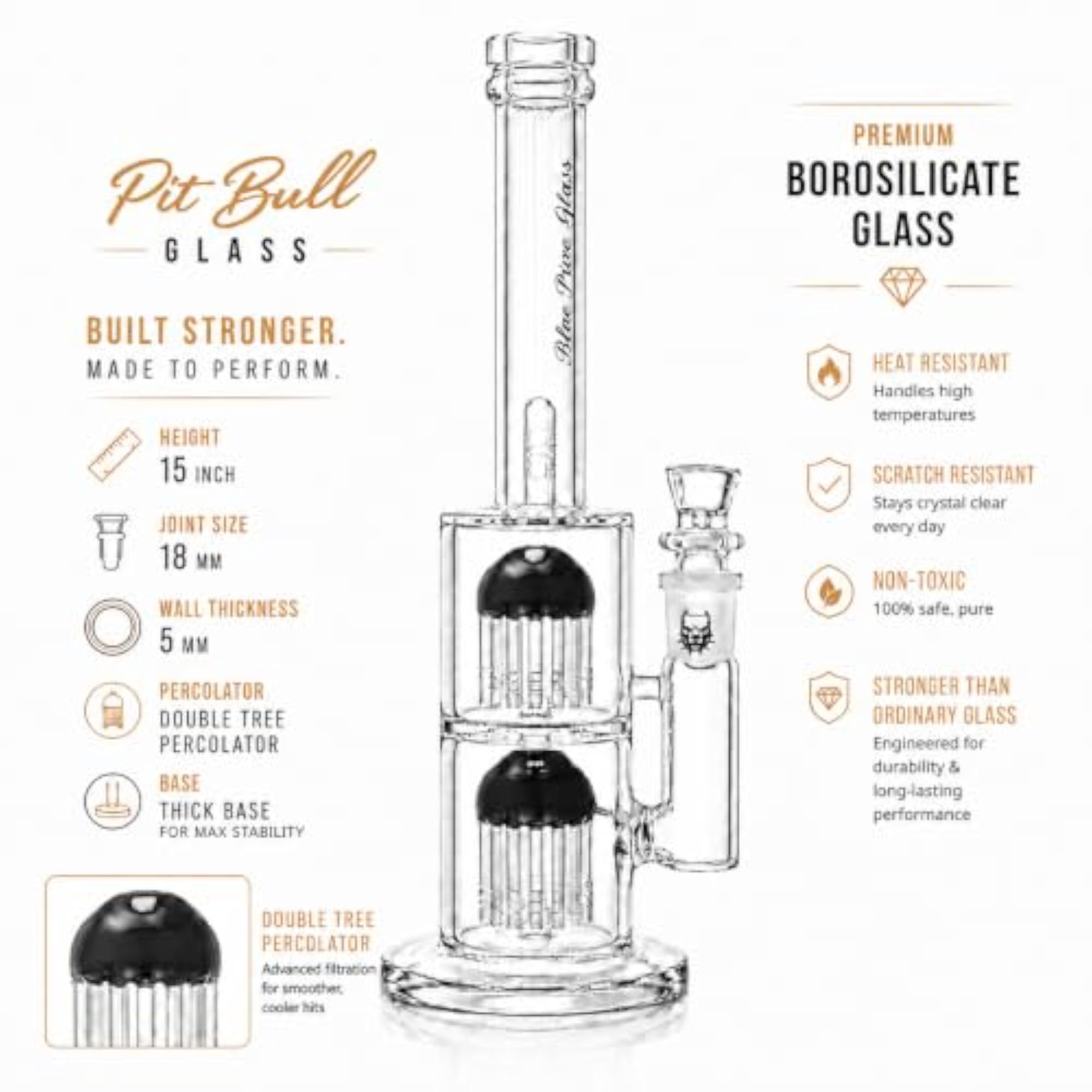 15 Inch Water Bong with Double Tree Percolator