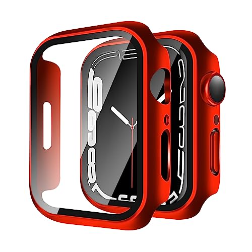 【2枚】YUGYUG 対応 Apple Watch ケース Series 9/8/7 Apple Watch カバー PC素材 アップルウォッチ ケース ガラスフィルム 一体型 日本旭硝子材 二重構造 アップルウォッチ カバー 全面保護 強化ガラス キズ防