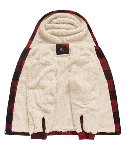 Image of V VALANCH Boys Flannel Jacket Hooded Fleece Lined Zip-up Hoodies Plaid Coat for Kids
