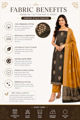 Image of HAIDER ALI AND SONS Women's Cotton Silk Batik Print Unstitched Dress Material with Dupatta | Handloom Salwar Suit Material | Kurta Fabric, Bottom & Dupatta Set | Ethnic Wear for Office