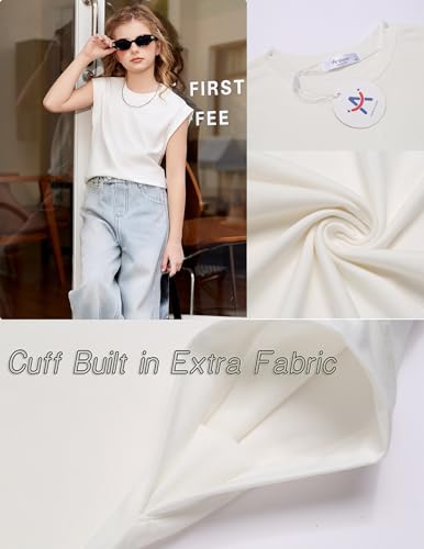 Image of Arshiner Girls T Shirts Cap Sleeves Casual Summer Tops Crewneck Tank Loose Fit Fashion Blouse Tee