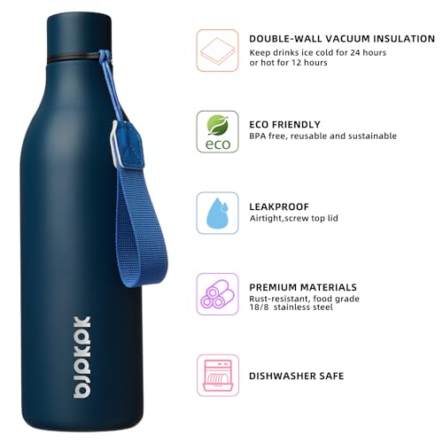 Image of BJPKPK Insulated Water Bottles, 25 oz Stainless Steel Metal Water Bottle with Strap, BPA Free Leak Proof Jugs, Mugs, Flasks, Reusable Thermal Flasks for Sports & Travel, Navy Blue