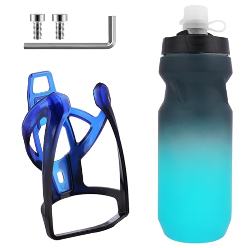 AOOSA Portabidones de Bicicleta, Soporte Bicicleta con Botella de Agua de Deportes 750ml, Libre de BPA, para Bicicletas de montaña y de Carretera, con Tornillos, Degradado Azul-Negro
